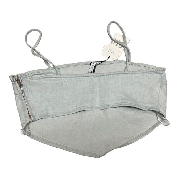 Zara Top Women’s XL Blue Denim Cropped Bandana Zipper Y2K Spaghetti Straps - Picture 4 of 8